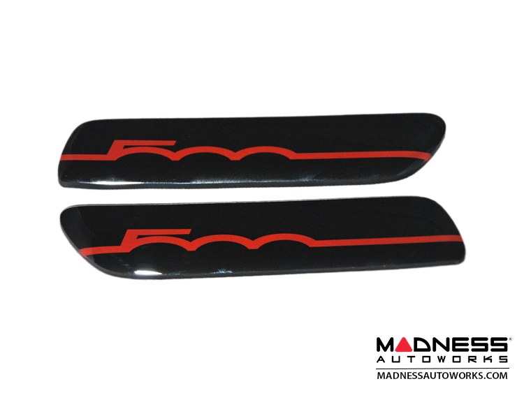 FIAT 500 Bodyside Moulding Inserts/ Badges/ Emblems (2) - 500 Logo in Black & Red